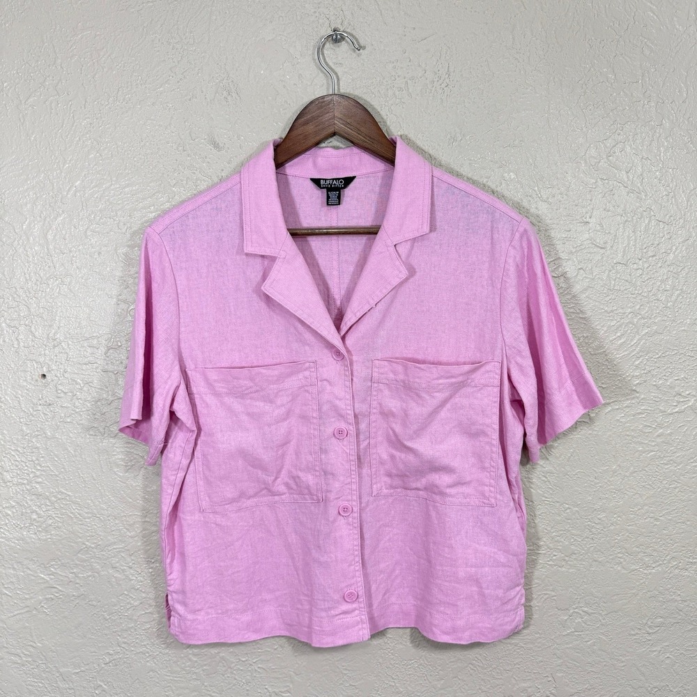 Buffalo David Bitton Top Small Pastel Pink Linen Boxy Preppy Coquette Resort